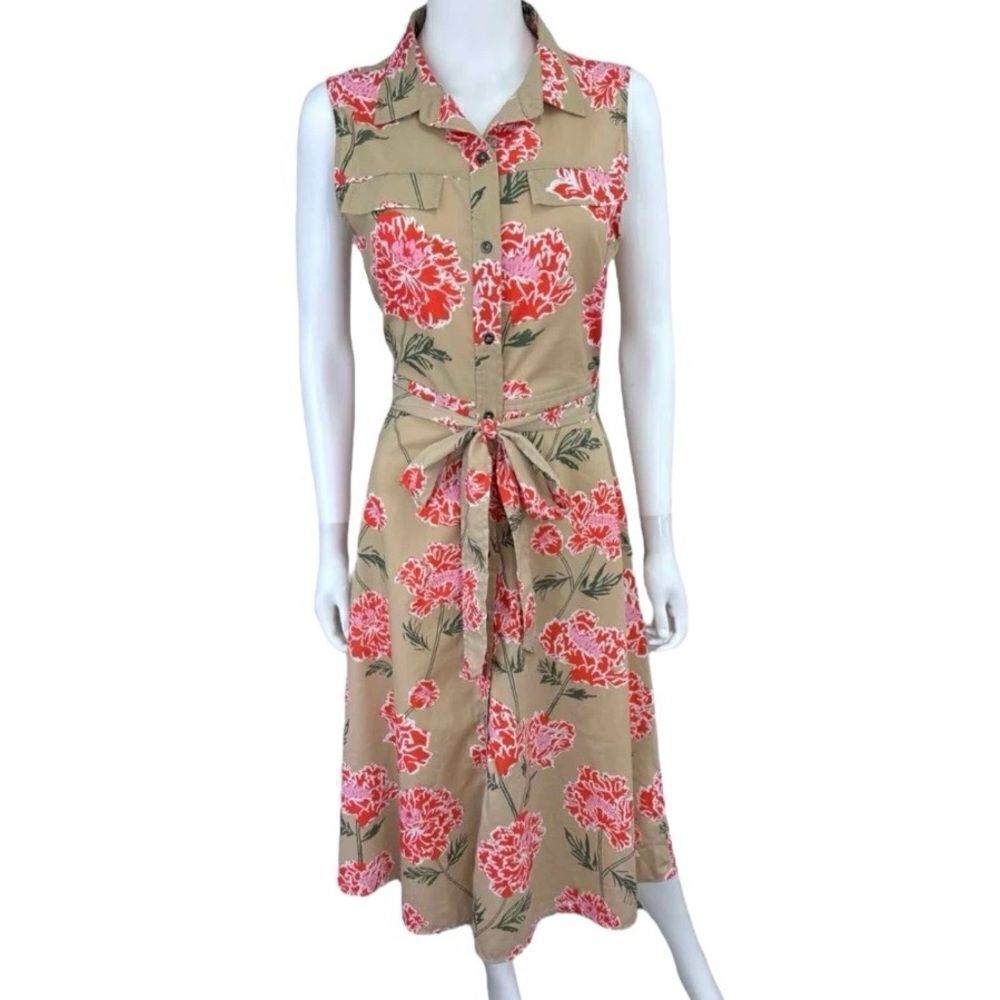 BANANA REPUBLIC Floral Print Midi Sundress | Tan |  Size 6